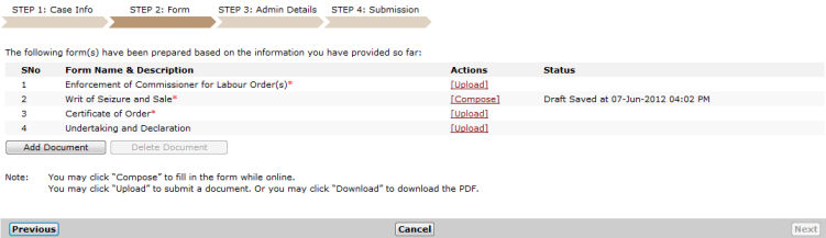 Enforcement of Order of Tribunal Case - Step 2: Form
